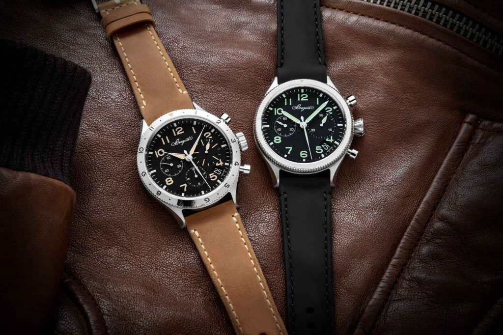 Breguet Type 20 and Type XX on brown leather background