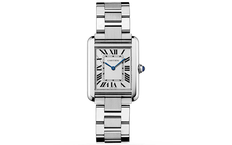 Cartier Tank Française 4c0f62 Quartz Steel case Steel bracelet Ladies' watch Sapphire Glass Black dial Roman numerals 