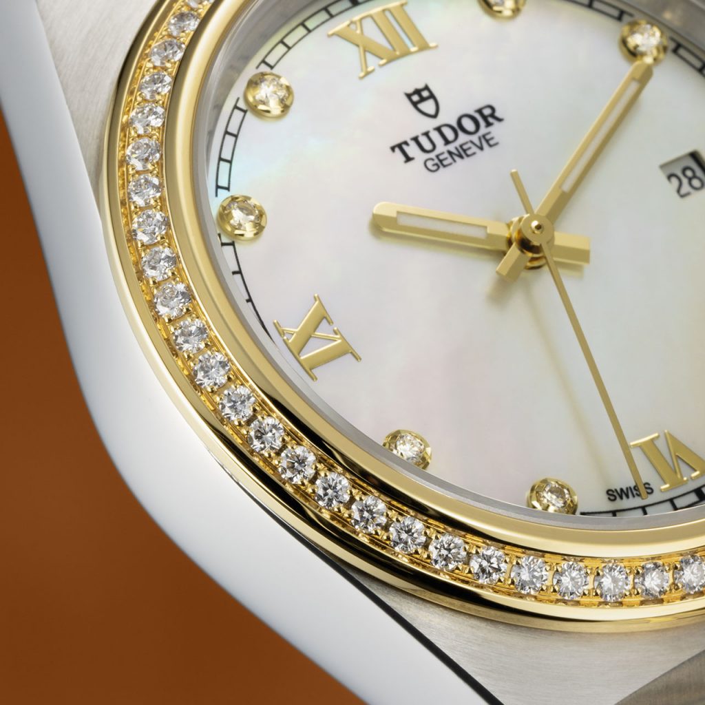 Tudor Royal in 28mm steel and gold case, diamond-set dial.