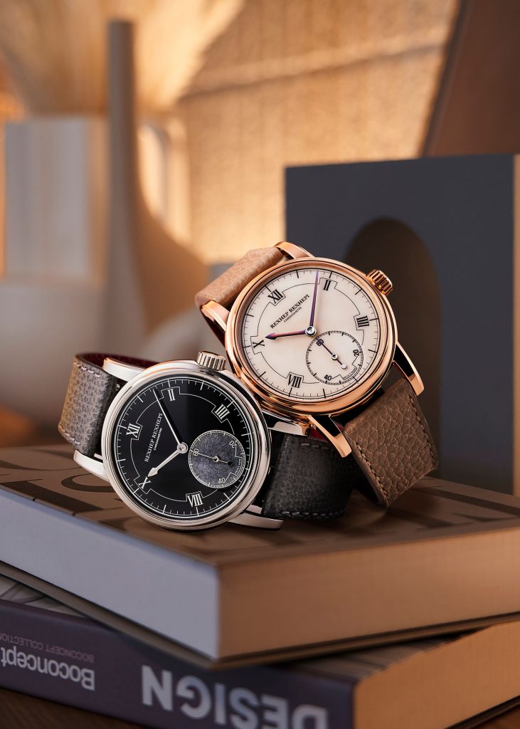 A pair of watches on a bookshelf