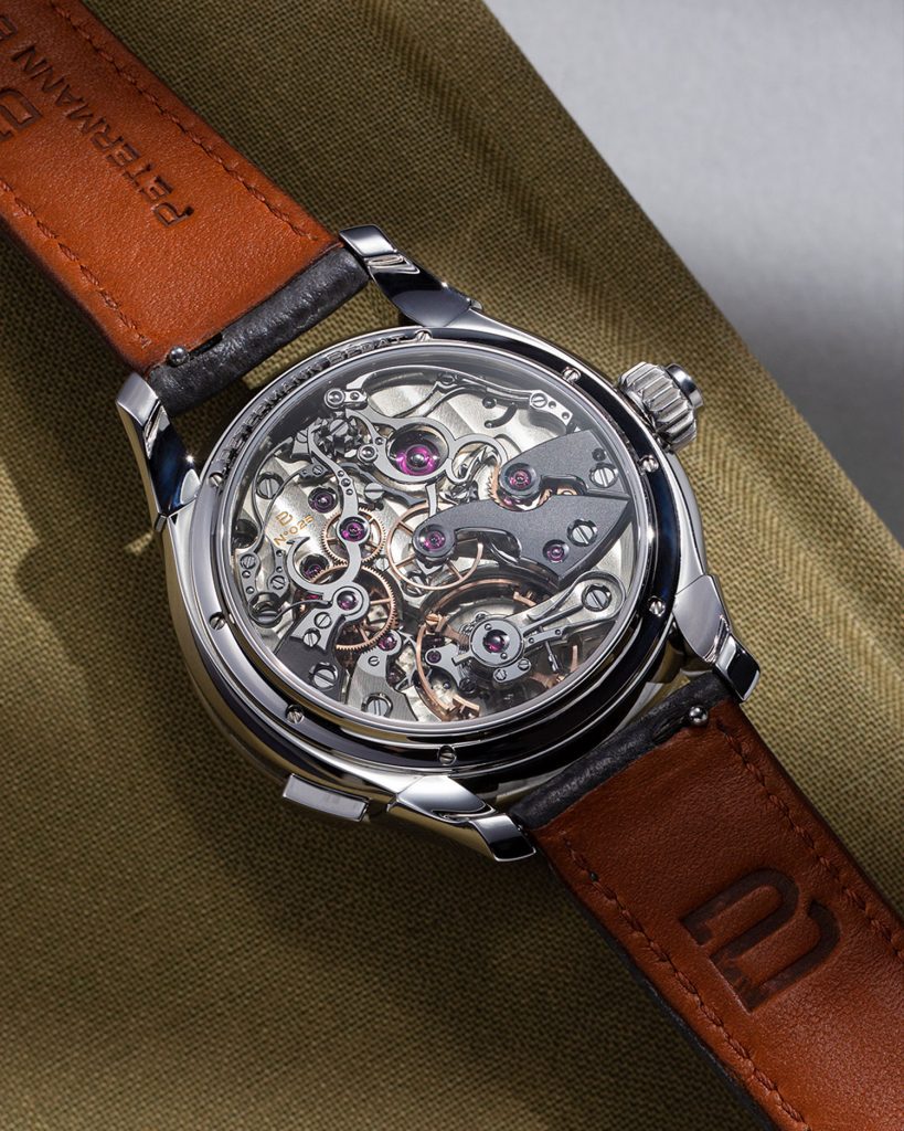 Display case back showing the split-second chronograph movement