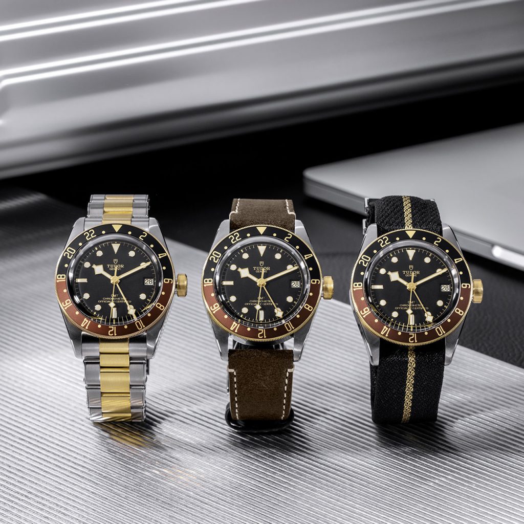 Black Bay GMT S&G in 41mm steel and gold case, steel and yellow gold bracelet, leather or fabric strap.