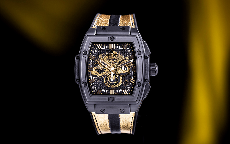 Hublot Spirit of Big Bang 601.OM.0183.LR Automatic Rose gold case Crocodile skin bracelet Men's watch/Unisex Sapphire Glass Black bracelet Chronograph Skeletonized