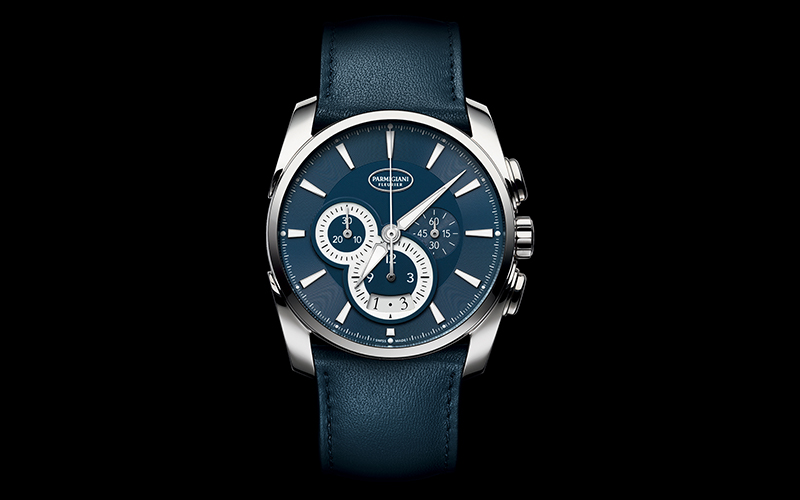 Parmigiani Fleurier 	Tonda 3f3j42 Automatic Steel case Calf skin bracelet Men's watch/Unisex 42 h Blue dial Chronograph Date Center Seconds Small Seconds