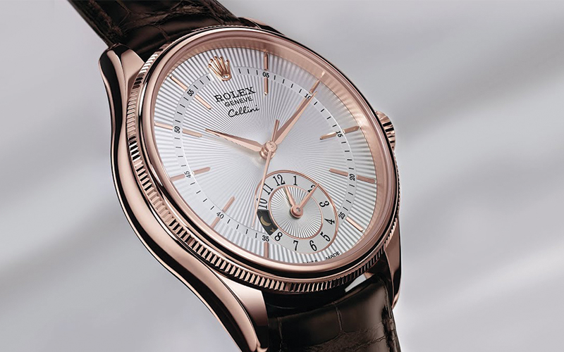 Rolex Geneve_Cellini dual time_50525_Automatic_rose Gold case_Leather bracelet_Men's watch/unisex_Silver dial