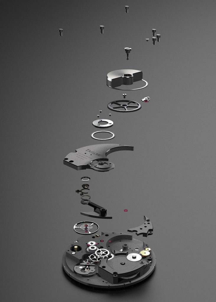 An exploded view of the Trilobe X-Centric calibre