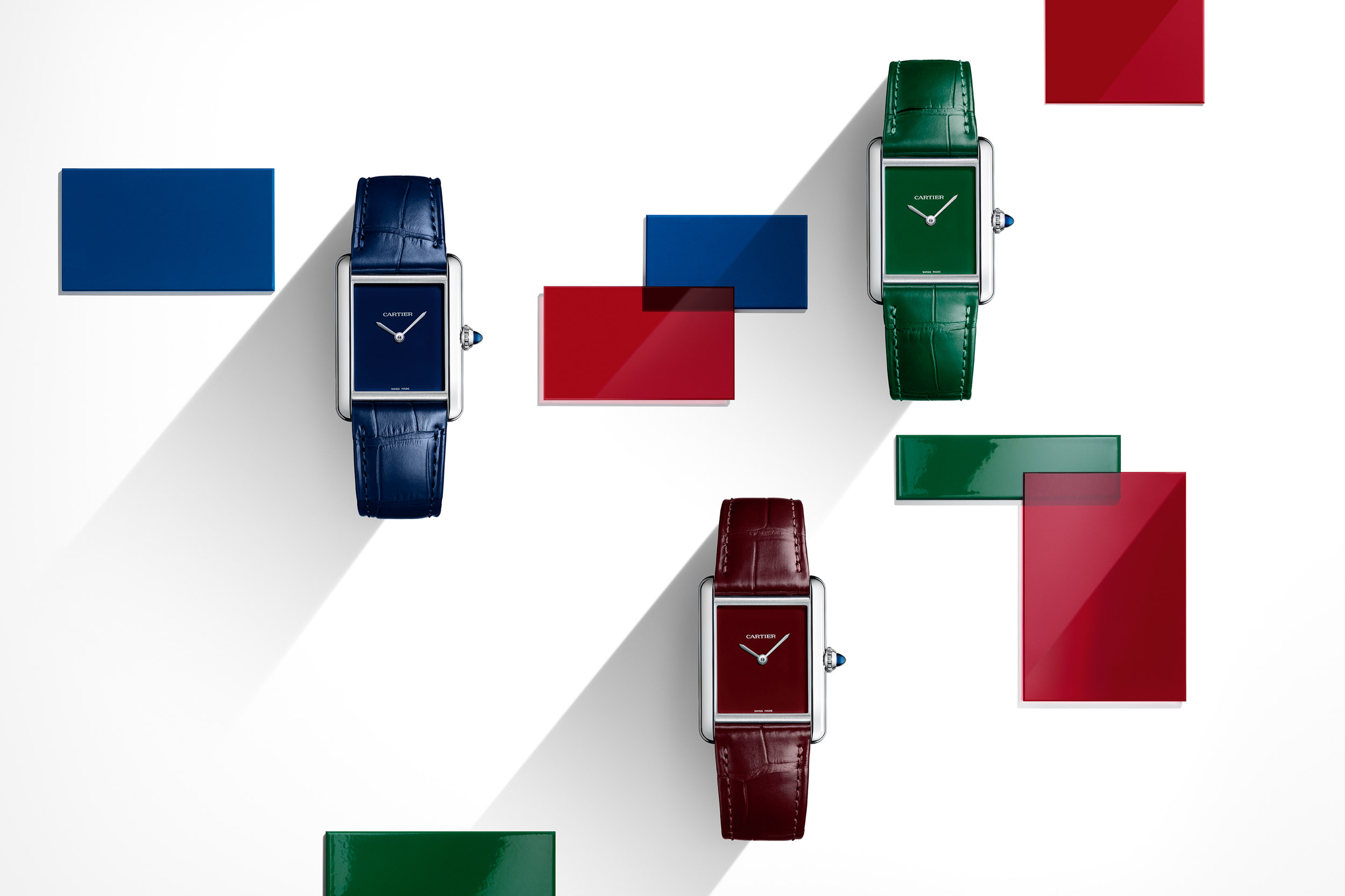 Cartier Tank Must. Iconic deign paired with expressive colour palettes. Image Credit: Cartier