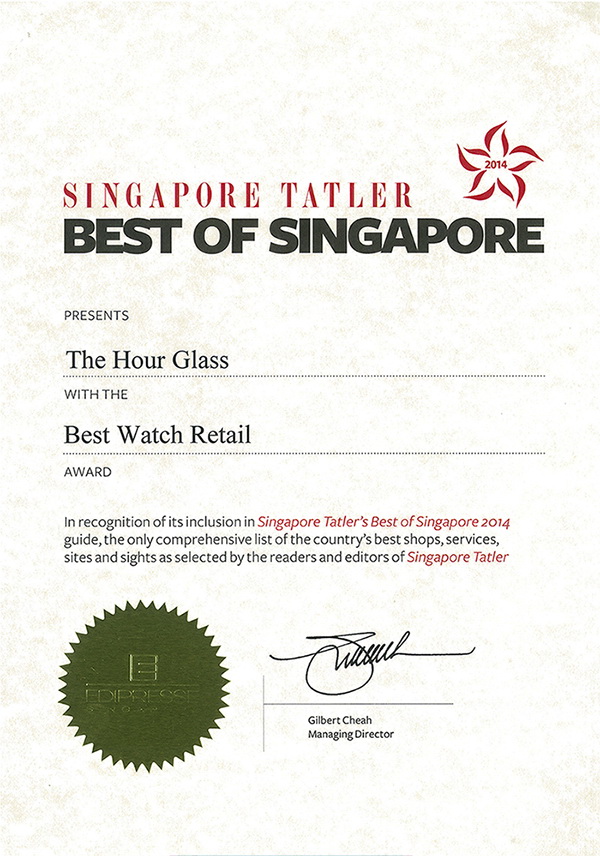 The Hour Glass Garners Best Watch Retail Award in ‘Best of Singapore Guide’ by Singapore Tatler
