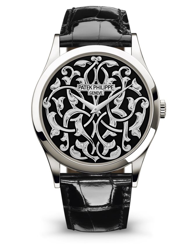 นาฬิกาปาเต็ก ฟิลิปป์ Calatrava Engraved Black Dial Platinum 5088/100P-001
