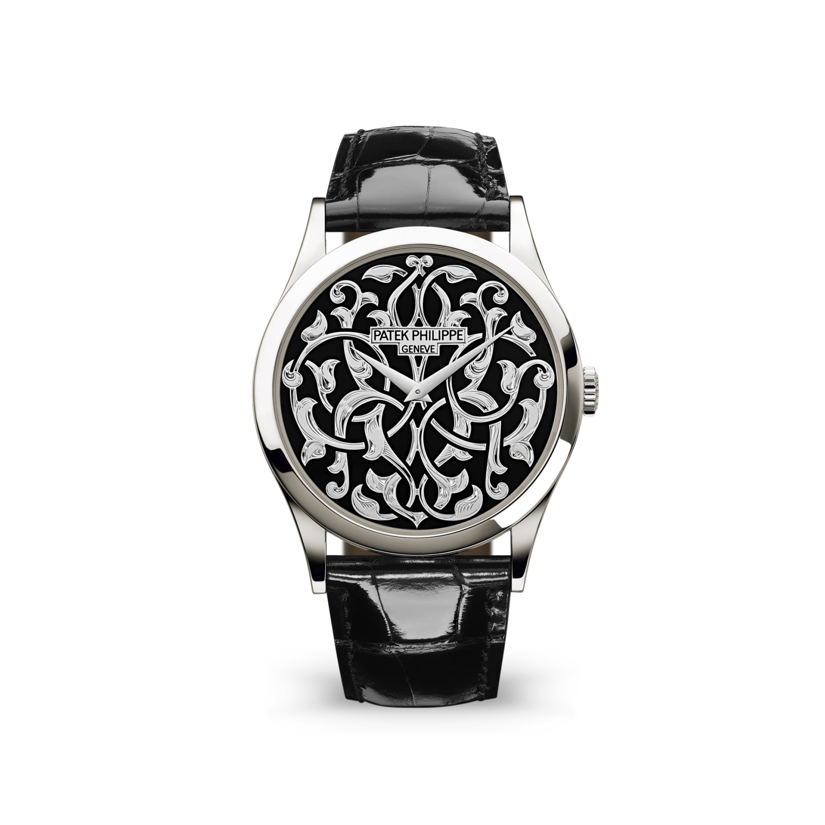 นาฬิกาปาเต็ก ฟิลิปป์ Calatrava Engraved Black Dial Platinum gallery 0