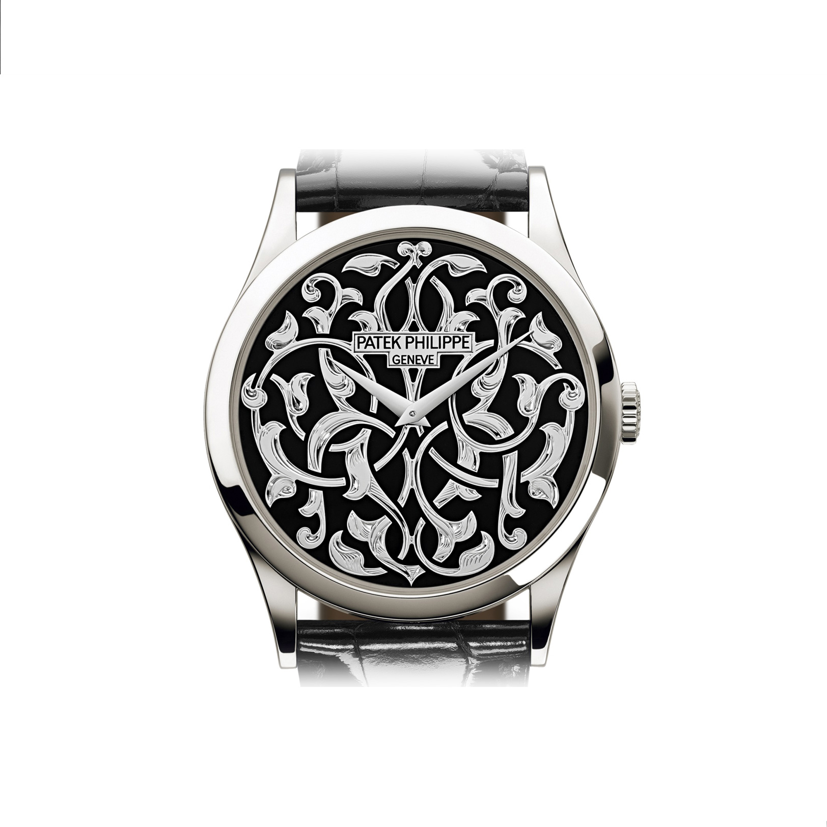 นาฬิกาปาเต็ก ฟิลิปป์ Calatrava Engraved Black Dial Platinum gallery 9
