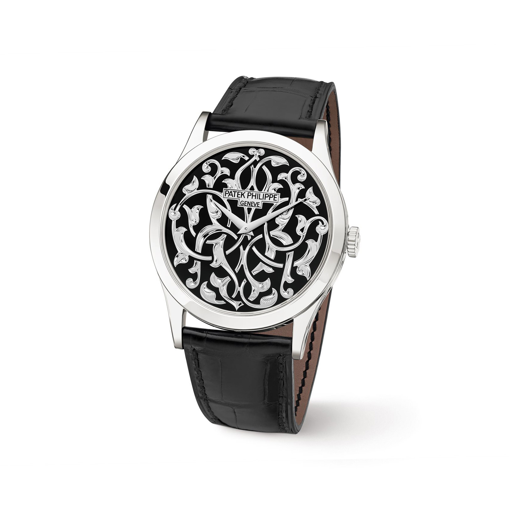 นาฬิกาปาเต็ก ฟิลิปป์ Calatrava Engraved Black Dial Platinum gallery 4