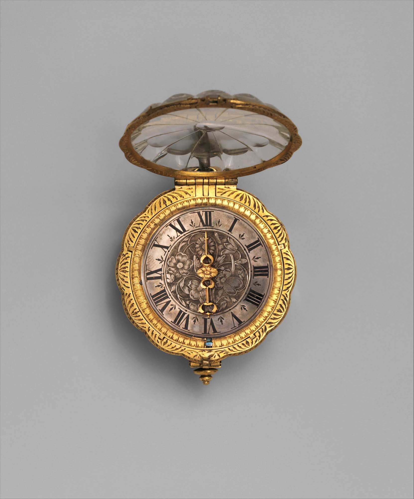 Rock Crystal Mounted in Gilded Brass Watch by Jean Rousseau (ca. 1650 – 60)