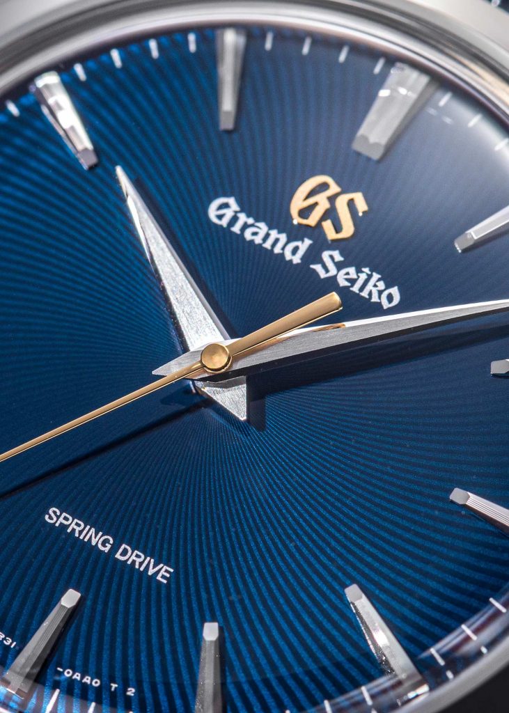 Close up of the blue dial on the Grand Seiko SBGY017