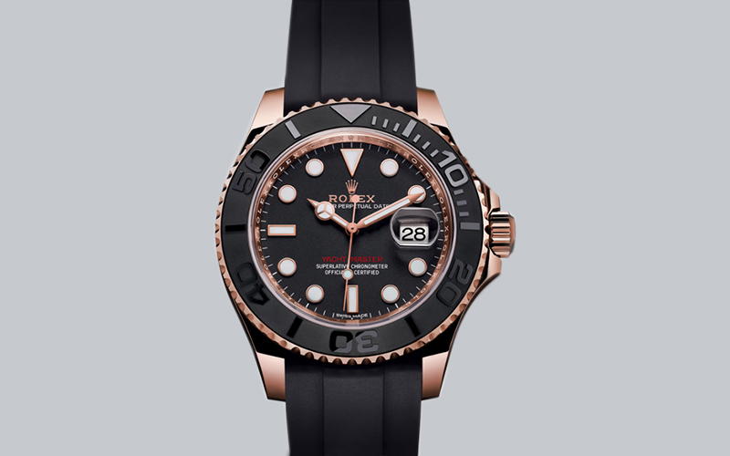 Rolex Oyster Perpetual Date_ Yacht-Master_116655_Automatic_Red gold case_Rubber Bracelet_Men's watch/Unisex_Sapphire glass_Black dial_ No numerals