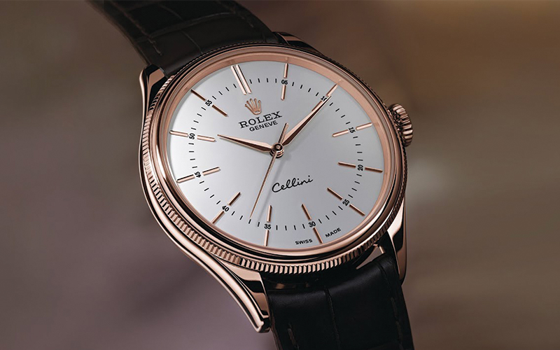 Rolex Geneve_Cellini time_50505_Automatic_Rose gold case_Leather bracelet_Men's watch/unisex_White dial