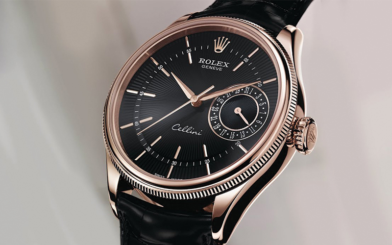 Rolex Geneve_Cellini Date_50515_Automatic_Rose gold case_Crocodile skin bracelet_Men's watch/unisex_Rose gold bezel_Sapphire glass_Black dial_No numerals