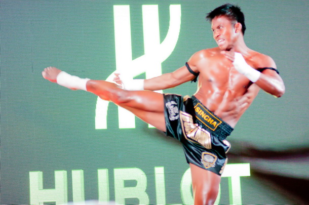 Famous Thai Boxer Buakaw Banchamek displaying his prowess for Hublot fans in Bangkok