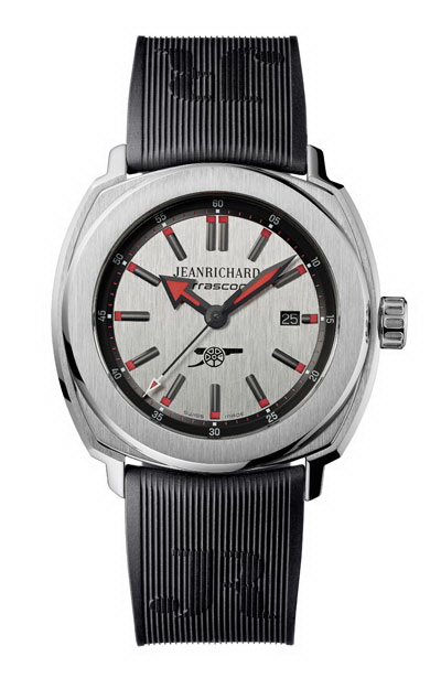 Housed in a steel case with vertically satin-finished grey dial illuminated by touches of red - the colour of the club's famous emblem. The Arsenal logo, a canon, is printed at 6 o'clock.