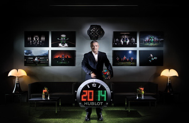 Hublot CEO Mr Ricardo Guadalup unveil an updated design for the referee board for the 2014 FIFA World Cup 