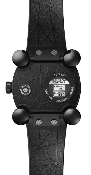 A custom made Tetris medallion is fitted on the case-back of the RJ-Romain Jerome Tetris-DNA.
