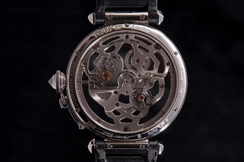 Back of Cartier Pasha 42mm Skeleton Watch with Panther Decor