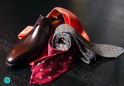 Pierre Corthay Arca Stream shoes and Charvet ties.  In the background a pair of Corthay socks - calf length.
