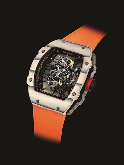 The Richard Mille RM 27-02 Tourbillon is an ultra-light wristwatch conceived for Spanish tennis champion Rafael Nadal to wear while playing. 