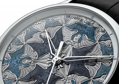 The exquisite guilloché pattern on the dial of a Vacheron Constantin watch.