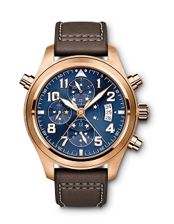 IWC Pilot's Watch Double Chronograph Edition "Le Petit Prince" in red gold features an innovative jumping star display for the day of the week.
