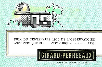 Technical and timekeeping innovations developed by Girard-Perregaux in the 1960s were awarded the Neuchâtel Observatory Centenary Prize.
