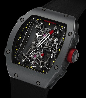 The Richard Mille RM27-01 weights just 19 grams thanks to a novel and extremely strong case material of anthracite polymer injected with carbon nanotubes.