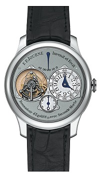 The 42-hour power reserve indication of the F.P. Journe Tourbillon Souverain at 12 o’clock perfectly counter-balance the independent seconds display at 6 o’clock.