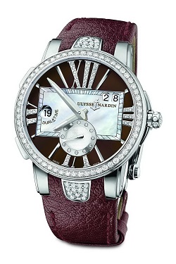 The Ulysse Nardin Executive Lady with mahogany colour dial rich in detail and shimmering with accents of diamond.