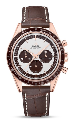 Introduced in 2012, the “First OMEGA in Space” Moonwatch now comes in a dashing Sedna gold-and-brown combo.