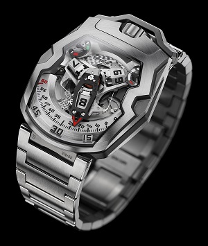 The satellites for indicating the time in the Urwerk UR-210S are supplemented with a power reserve as well as an activity indicator.
