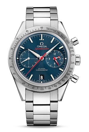 The Omega Speedmaster with a seconds sub-dial at 9 o’clock and a 12-hour and 60-minute chronograph recorder on the sub-dial at 3 o’clock.
