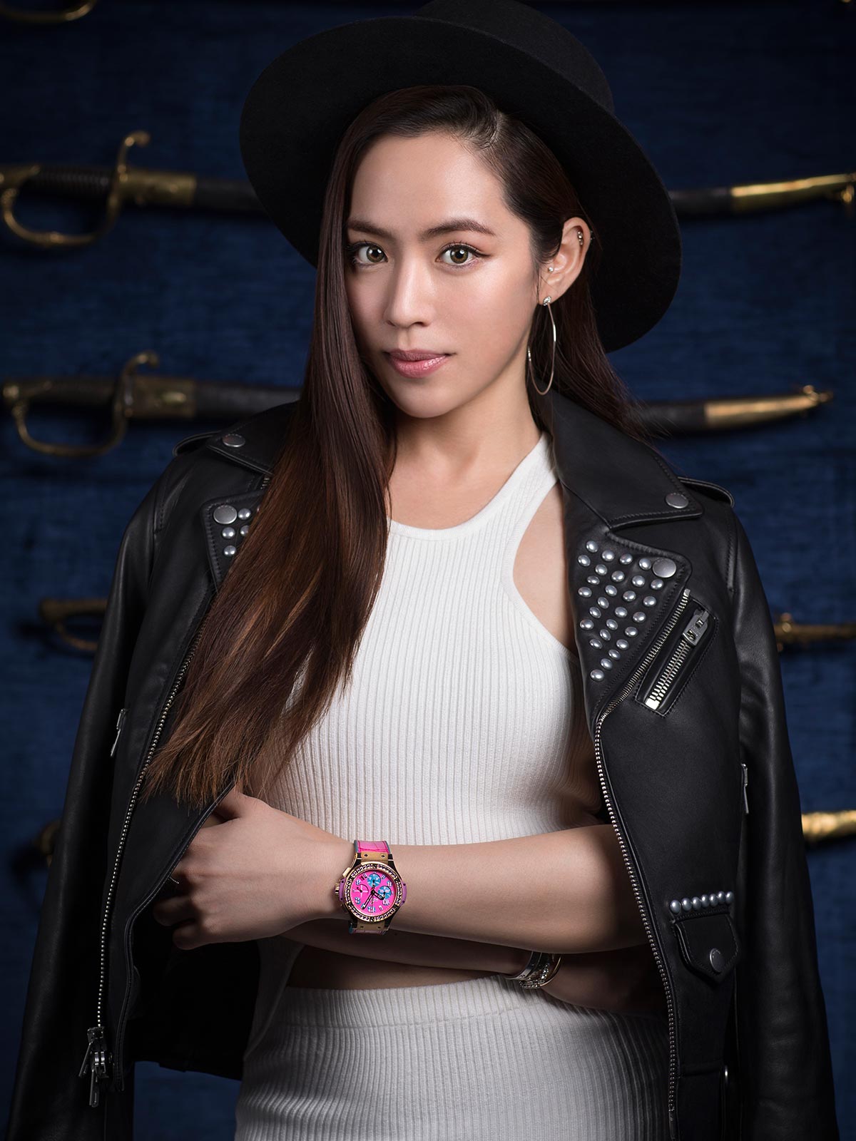 Arissa Cheo wearing Hublot Big Bang Pop Art