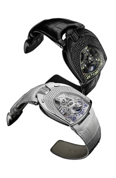 The URWERK UR-106 "Lotus" is available in two versions of titanium and steel.
